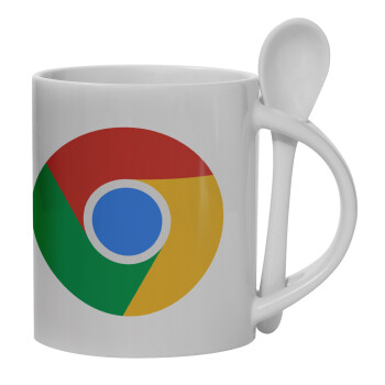 Chrome, Ceramic coffee mug with Spoon, 330ml (1pcs)
