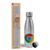 Easter Set, metallic Inox water bottle (750ml) & aromatic flat Easter candle (30cm) (GRAY)