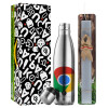 Easter Set, metallic stainless thermos flask (500ml) & scented flat Easter candle (30cm) (GRAY)