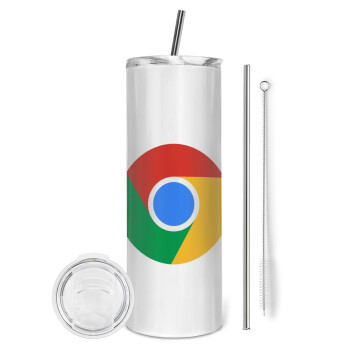 Chrome, Eco friendly stainless steel tumbler 600ml, with metal straw & cleaning brush