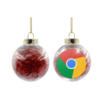 Chrome, Transparent Christmas tree ball ornament with red filling 8cm