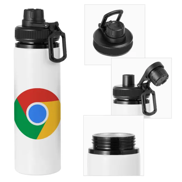 Chrome — Metal water bottle with safety cap, aluminum 850ml