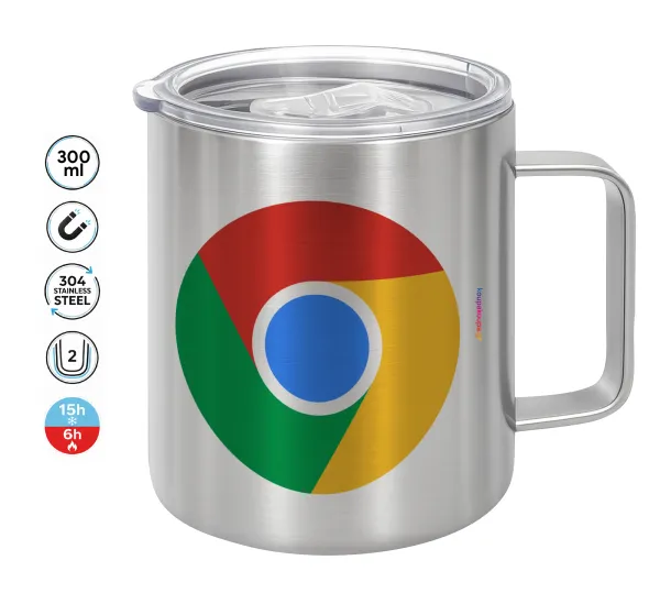Chrome — Double-walled stainless steel mug 300ml with temperature-retaining lid