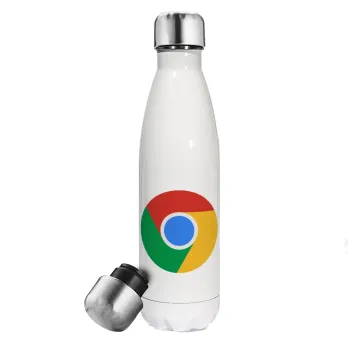 Chrome, Μεταλλικό παγούρι θερμός Λευκό (Stainless steel), διπλού τοιχώματος, 500ml