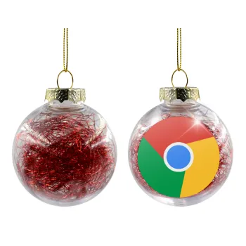 Chrome, Transparent Christmas tree ball ornament with red filling 8cm