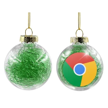 Chrome, Transparent Christmas tree ball ornament with green filling 8cm