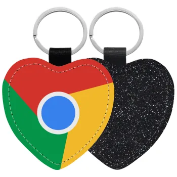 Chrome, Μπρελόκ PU δερμάτινο glitter καρδιά ΜΑΥΡΟ
