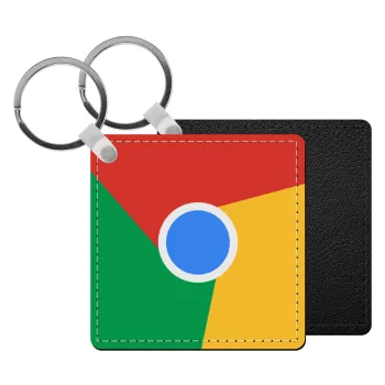 Chrome, Μπρελόκ Δερματίνη, τετράγωνο ΜΑΥΡΟ (5x5cm)