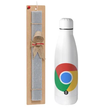 Chrome, Πασχαλινή Λαμπάδα με μεταλλικό παγούρι θερμός ανοξείδωτο (500ml) & κερί αρωματικό πλακέ (30cm) (ΓΚΡΙ)