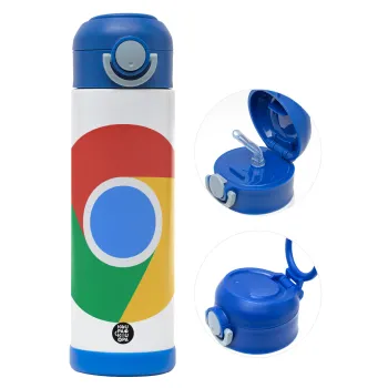 Chrome, Παιδικό παγούρι θερμό, ανοξείδωτο, με καλαμάκι ασφαλείας, ΜΠΛΕ (500ml)