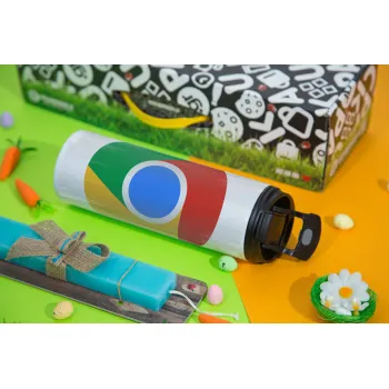 Chrome, Easter candle,Travel Tumbler 2 Lids, with metal straw & cleaning brush & aromatic flat candle (30cm) (BLUE)