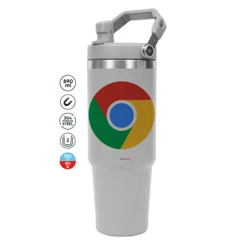 Chrome, GREY color, 890ml (30oz) stainless Steel Tumbler with Handle