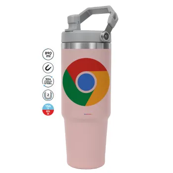 Chrome, Pink color, 890ml (30oz) stainless Steel Tumbler with Handle