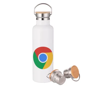 Chrome, Stainless steel White with wooden lid (bamboo), double wall, 750ml