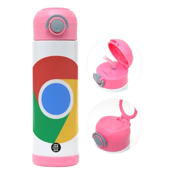 Chrome, Παιδικό παγούρι θερμό, ανοξείδωτο, με καλαμάκι ασφαλείας, ΡΟΖ (500ml)