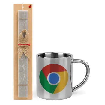 Chrome, Easter Set, metallic thermal cup (300ml) & Easter aromatic flat candle (30cm) (GRAY)