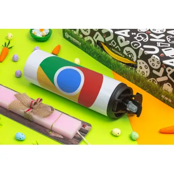 Chrome, Πασχαλινή Λαμπάδα με Travel Tumbler θερμό με διπλό καπάκι (600ml, BPA free) & κερί αρωματικό πλακέ (30cm) (ΡΟΖ)