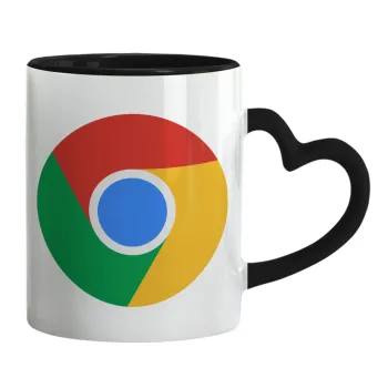 Chrome, Κούπα καρδιά χερούλι μαύρη, κεραμική, 330ml