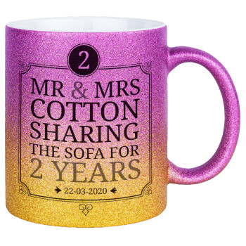 Mr & Mrs Sharing the sofa, Κούπα Χρυσή/Ροζ Glitter, κεραμική, 330ml
