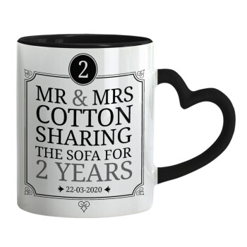 Mr & Mrs Sharing the sofa, Mug heart black handle, ceramic, 330ml