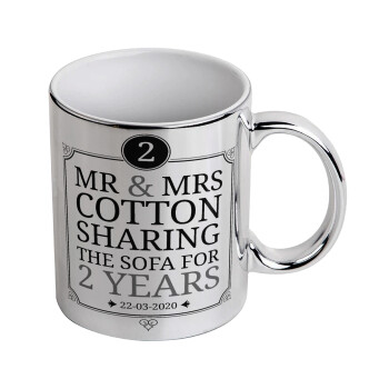 Mr & Mrs Sharing the sofa, Mug ceramic, silver mirror, 330ml