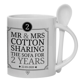 Mr & Mrs Sharing the sofa, Ceramic coffee mug with Spoon, 330ml (1pcs)