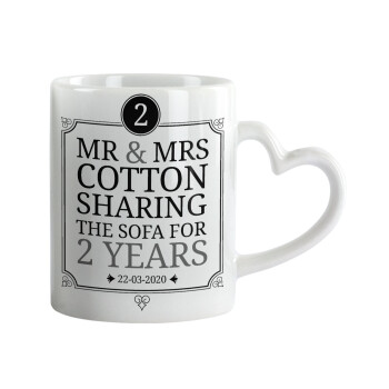 Mr & Mrs Sharing the sofa, Mug heart handle, ceramic, 330ml