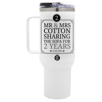 Mr & Mrs Sharing the sofa, Mega Stainless steel Tumbler with lid, double wall 1,2L