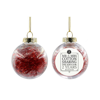 Mr & Mrs Sharing the sofa, Στολίδι Χριστουγεννιάτικη μπάλα δένδρου διάφανη με κόκκινο γέμισμα 8cm