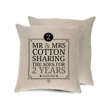 Mr & Mrs Sharing the sofa, Μαξιλάρι καναπέ ΛΙΝΟ 40x40cm περιέχεται το  γέμισμα