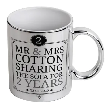 Mr & Mrs Sharing the sofa, Mug ceramic, silver mirror, 330ml