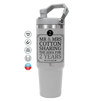 Mr & Mrs Sharing the sofa, GREY color, 890ml (30oz) stainless Steel Tumbler with Handle