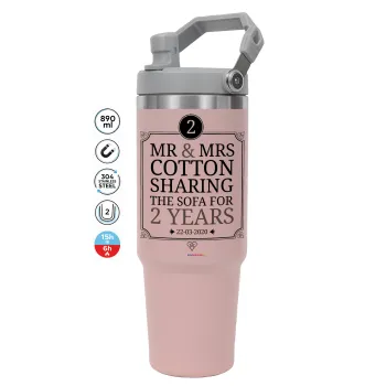 Mr & Mrs Sharing the sofa, Pink color, 890ml (30oz) stainless Steel Tumbler with Handle