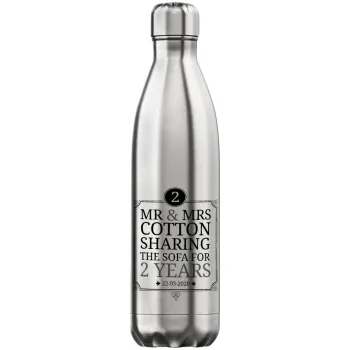 Mr & Mrs Sharing the sofa, Μεταλλικό παγούρι θερμός Inox (Stainless steel), διπλού τοιχώματος, 750ml
