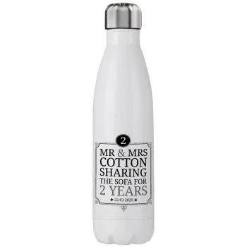 Mr & Mrs Sharing the sofa, Μεταλλικό παγούρι θερμός (Stainless steel), διπλού τοιχώματος, 750ml