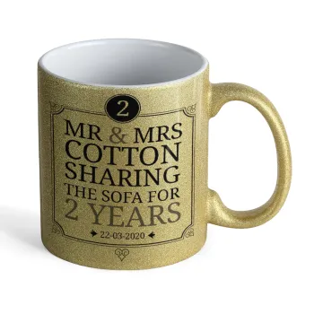 Mr & Mrs Sharing the sofa, Κούπα Χρυσή Glitter που γυαλίζει, κεραμική, 330ml