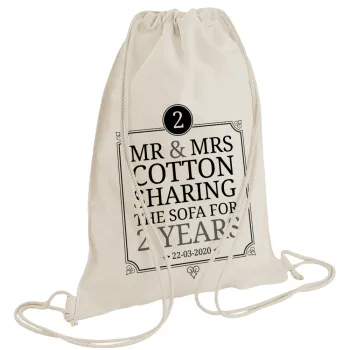 Mr & Mrs Sharing the sofa, Τσάντα πλάτης πουγκί GYMBAG natural (28x40cm)