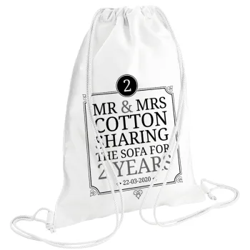 Mr & Mrs Sharing the sofa, Τσάντα πλάτης πουγκί GYMBAG λευκή (28x40cm)