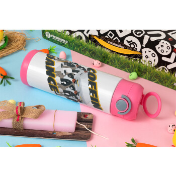 Coffin Dance!, Πασχαλινή Λαμπάδα με Παιδικό παγούρι θερμό, ανοξείδωτο, με καλαμάκι ασφαλείας, ΡΟΖ (500ml)