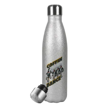 Coffin Dance!, Metallic Glitter Silver Thermos Flask (Stainless steel), double-walled, 500ml