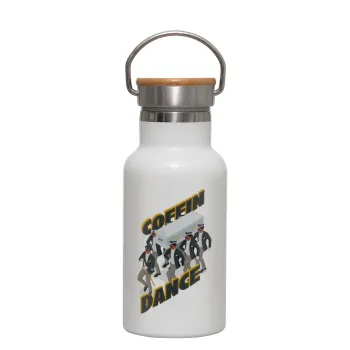 Coffin Dance!, Metallic thermos (Stainless steel) White with wooden lid (bamboo), double-walled, 350ml