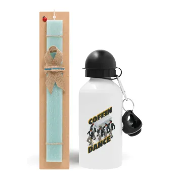Coffin Dance!, Easter Set, metallic aluminum water bottle (500ml) & scented flat candle (30cm) (TURQUOISE)
