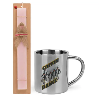 Coffin Dance!, Easter Set, metallic thermal cup (300ml) & aromatic flat Easter candle (30cm) (PINK)