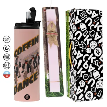 Coffin Dance!, Easter candle,Travel Tumbler 2 Lids, with metal straw & cleaning brush & aromatic flat candle (30cm) (PINK)