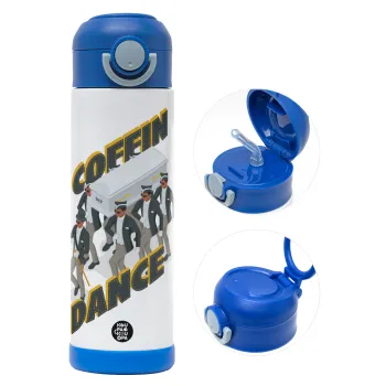 Coffin Dance!, Children's hot water bottle, stainless steel, with safety straw, BLUE (500ml)