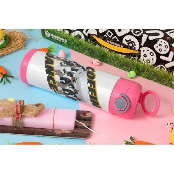 Coffin Dance!, Easter candle, Childrens hot water bottle, stainless steel, with safety straw, PINK (500ml)