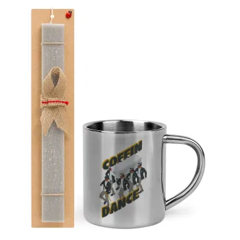 Coffin Dance!, Easter Set, metallic thermal cup (300ml) & Easter aromatic flat candle (30cm) (GRAY)