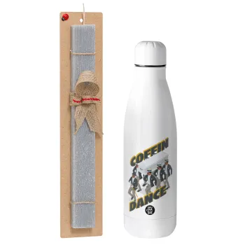 Coffin Dance!, Easter Set, metallic stainless thermos bottle (500ml) & scented flat Easter candle (30cm) (GRAY)