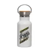 Metallic thermos (Stainless steel) White with wooden lid (bamboo), double-walled, 350ml