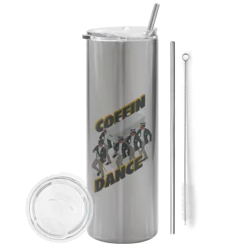 Coffin Dance!, Tumbler stainless steel Silver 600ml, with metal straw & cleaning brush